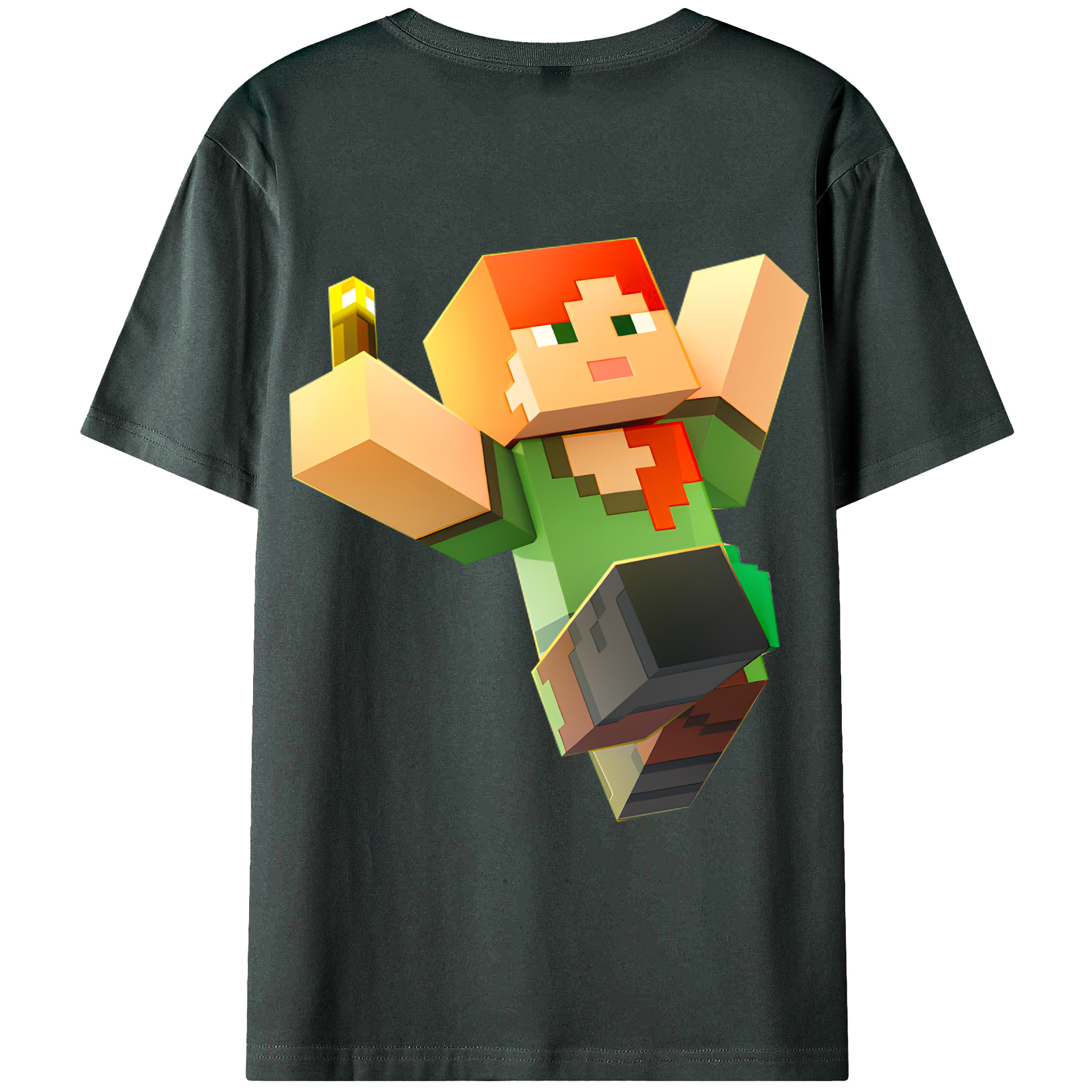 （画像用） マインクラフト ブロックの世界 Minecraft MC Block world 綿100％ メンズ半袖Tシャツ（バックプリント） 通気性